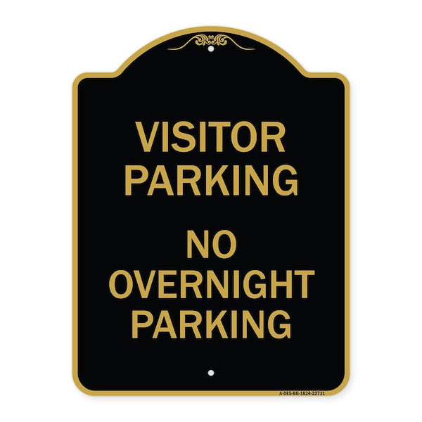Signmission Visitor Parking No Overnight Parking, Black & Gold Aluminum Sign, 18" x 24", BG-1824-22731 A-DES-BG-1824-22731 - main